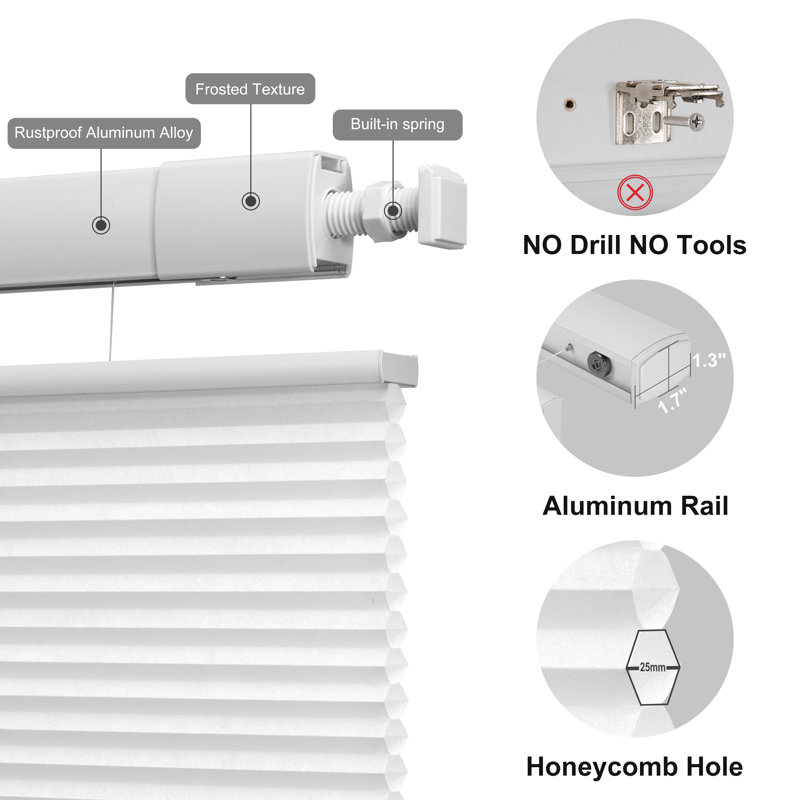 Rideaux occultant sans cordon sans perceuse ni outils - Pas de perceuse, ni d'outils - Blanc, L 59 po x L 48 po