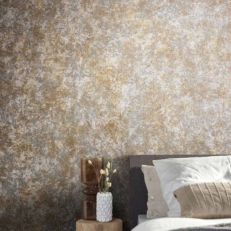 Evelina 10.05m x 70cm Textured Wallpaper Roll, Gold