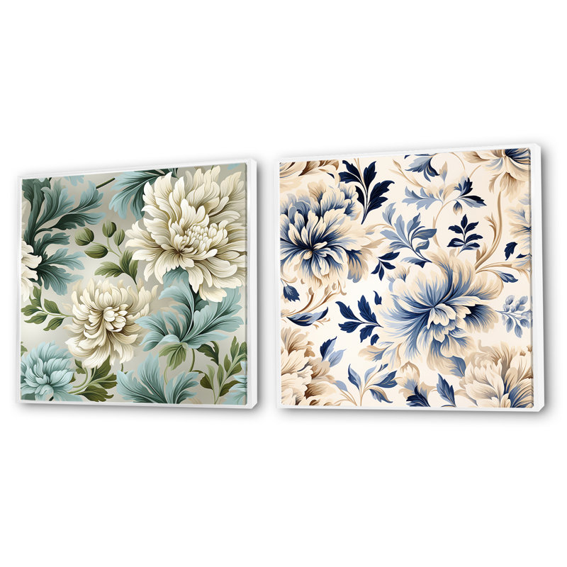 Mathys - Ensemble de 2 collages carrés botaniques abstraits, H 16 po x l 33 po, Cadre flottant blanc