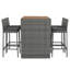 Ensemble de bar d'extérieur 5 pièces avec coussins amovibles, table en bois d'acacia et chaises en osier gris, pieds antidérapants, corde fixe