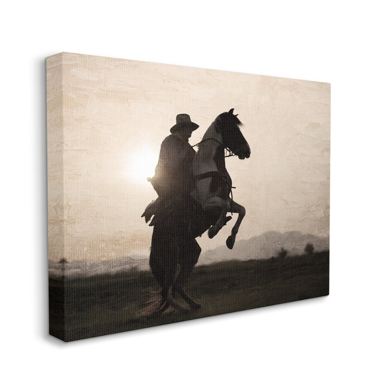 Cowboy et cheval sur toile par Kim Allen, H 24 po x l 30 po x P 1,5 po, Estampe numérique Farmhouse