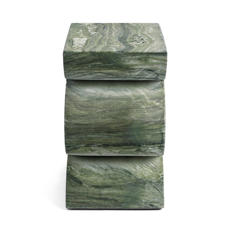 Trudi Side Table Faux Marble Effect Concrete Stool Indoor Outdoor Weatherproof End Table Modern Accent Furniture, Green