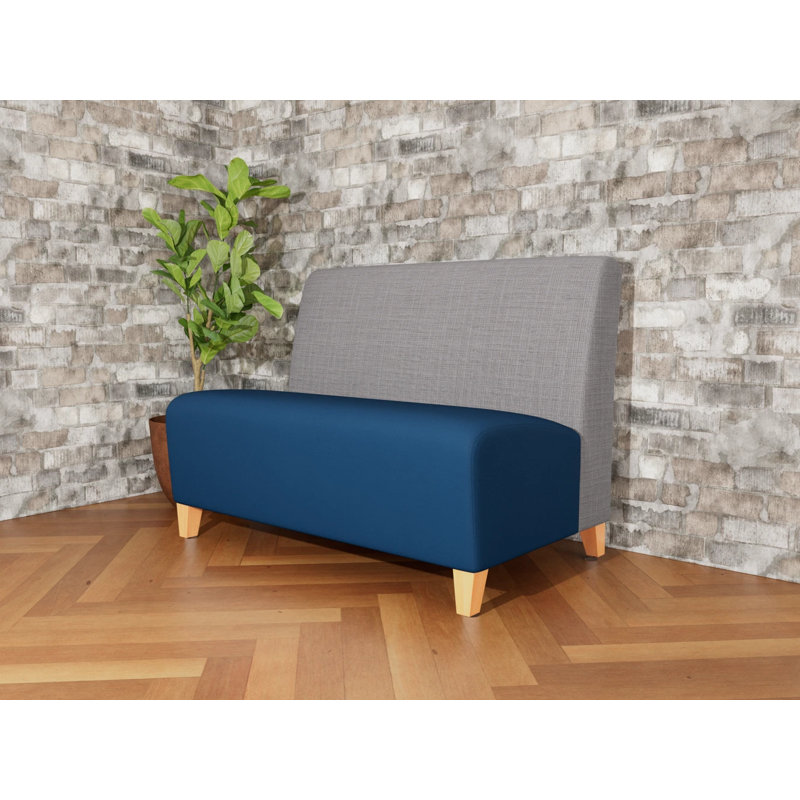 Causeuse sans accoudoirs Ravenna, Chambray gris / Patriot Plus Blue Ridge, Bois naturel