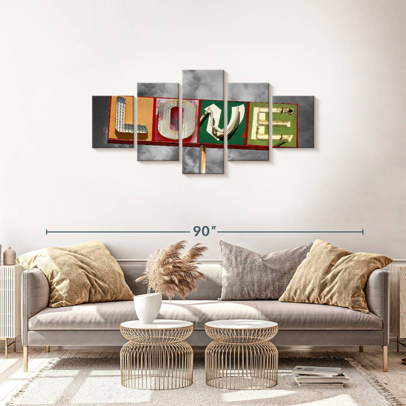 "Love Love", impression sur toile 5 pièces, H 30 po x l 68 po x P 1 po