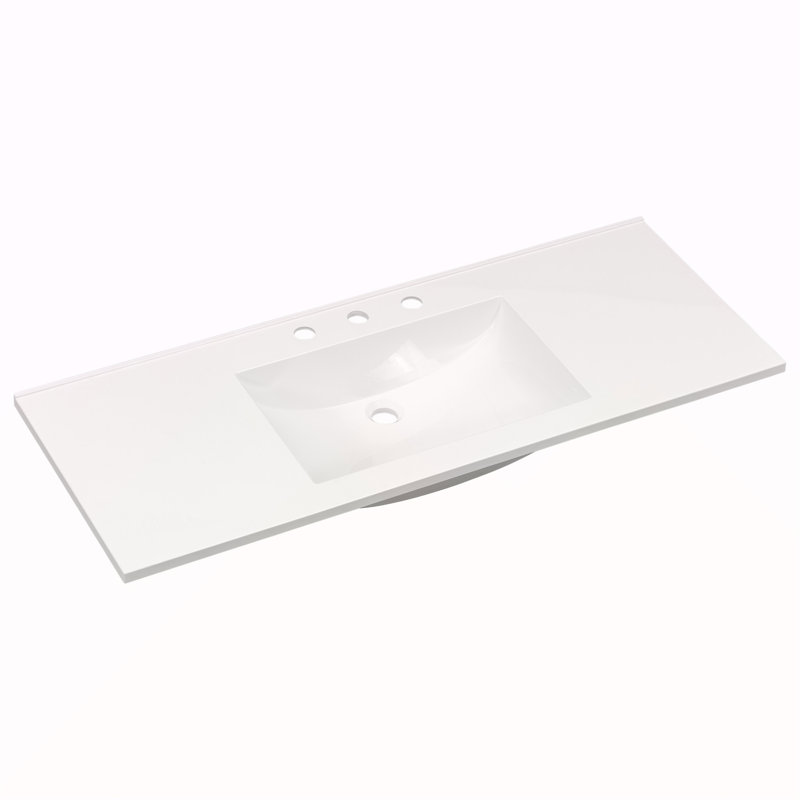 Plan de toilette composite de 122 cm (48 po) avec lavabo intégré, blanc, avec 3 trous pour robinetterie, comptoir seulement