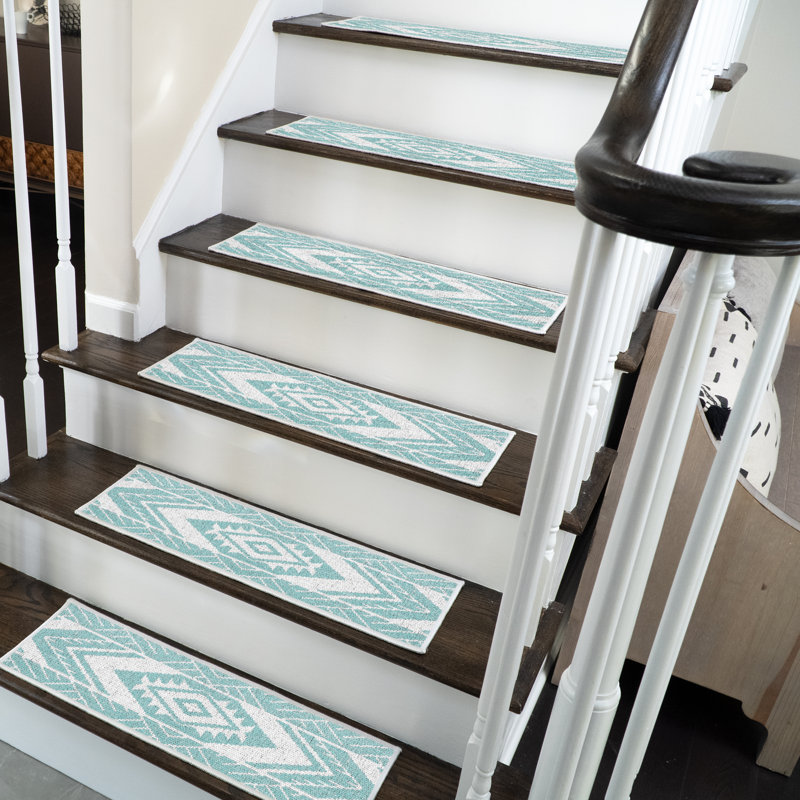Tapis d'escalier intérieur antidérapant Menan, Bleu sarcelle clair