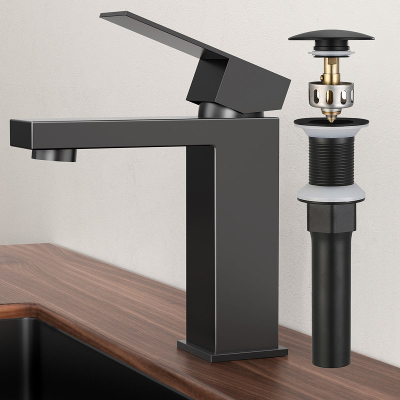 Robinet de lavabo de salle de bain noir KES, Trop-plein de drain non inclus, Noir mat