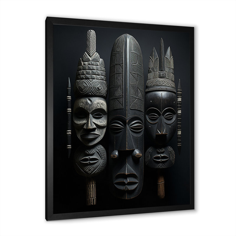 Masque africain sur toile Laesha, Cadre photo noir simple, H 32 po x l 16 po x P 1 po