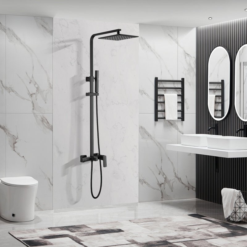 Complete Shower System with Rough in-Valve, Matte Black