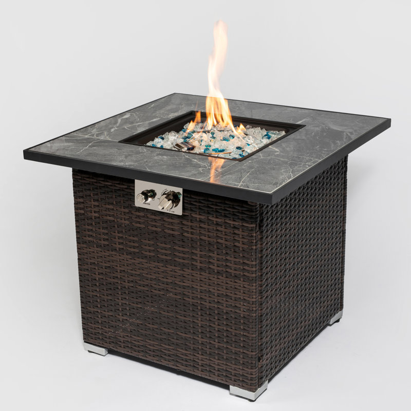 30Inch Propane Gas Fire Pit Table, 40000Btu Heat Generation Capacity Efficiency Enhancement, Dark Brown , Ceramic Tile Tabletop, Steel Frame, Rain Cover Included Table With Propane, Generation,