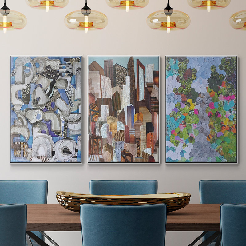 Magenta Garden - Ensemble de 3 reproductions encadrées sur toile, H 24 po x l 48 po x P 2 po, Blanc
