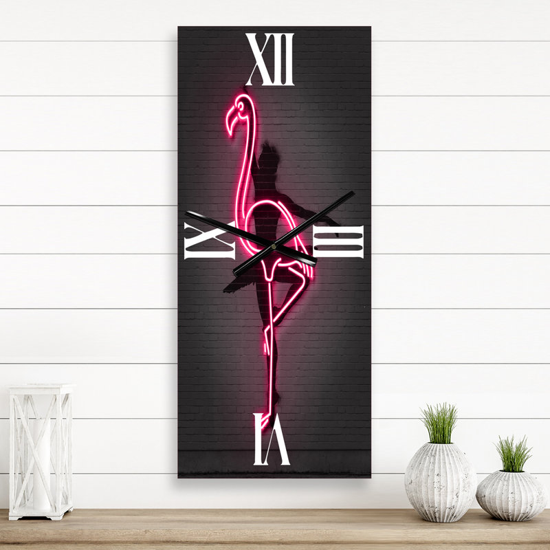 Grande horloge murale néon rose flamant rose et ballerine, Petit