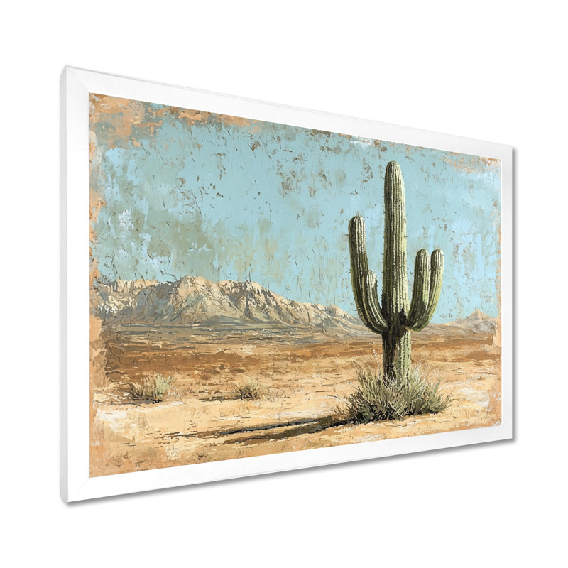 Cactus dans le désert I - art mural cactus, Cadre simple, H 12 po x l 20 po, Blanc