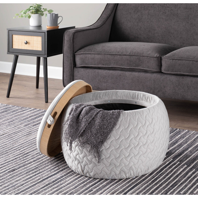 Alvena Upholstered Ottoman, Silver Velvet