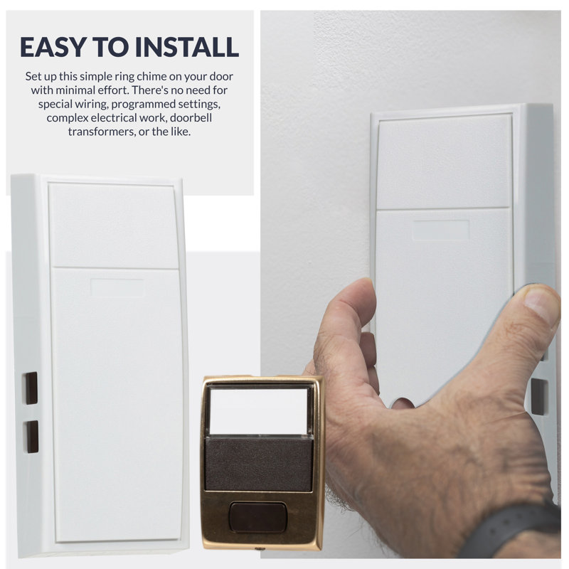 Wireless White and Brass Round Doorbell Kit with Chime