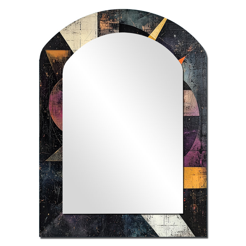 Black Yellow Fragmentation Abstract Shapes II - Black Modern Arch Wall Mirror, 34" x 25"