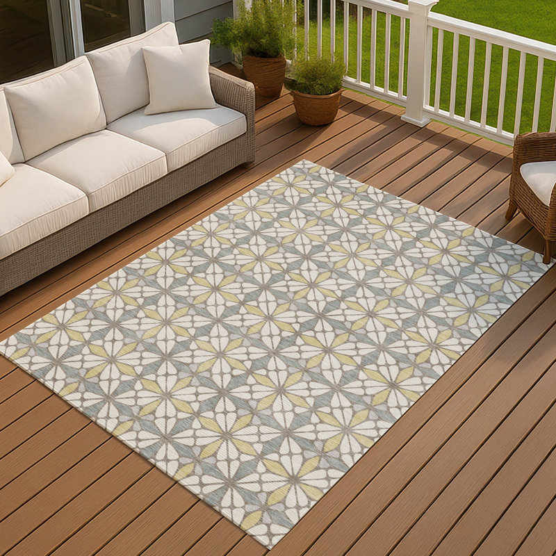 Machine Washable Indoor/Outdoor Chantille ACN2469 Geometric Rug, Ivory, 10' x 14'