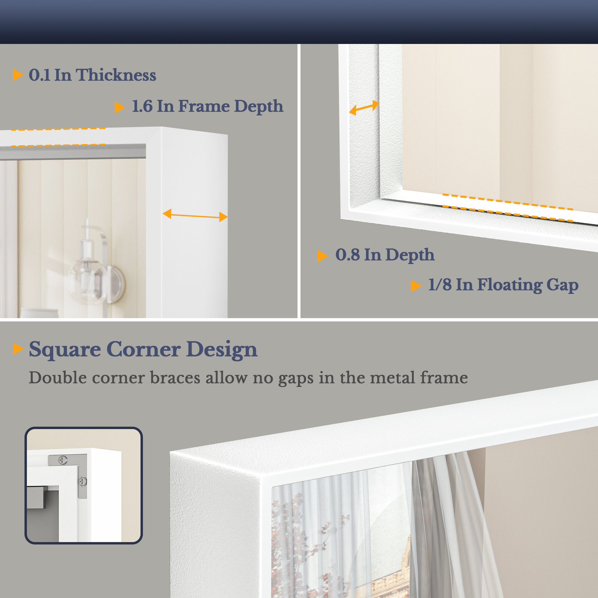 Stemn 1.6'' Thick Bathroom Vanity Mirror Decorative Wall Mirror Accent Mirror