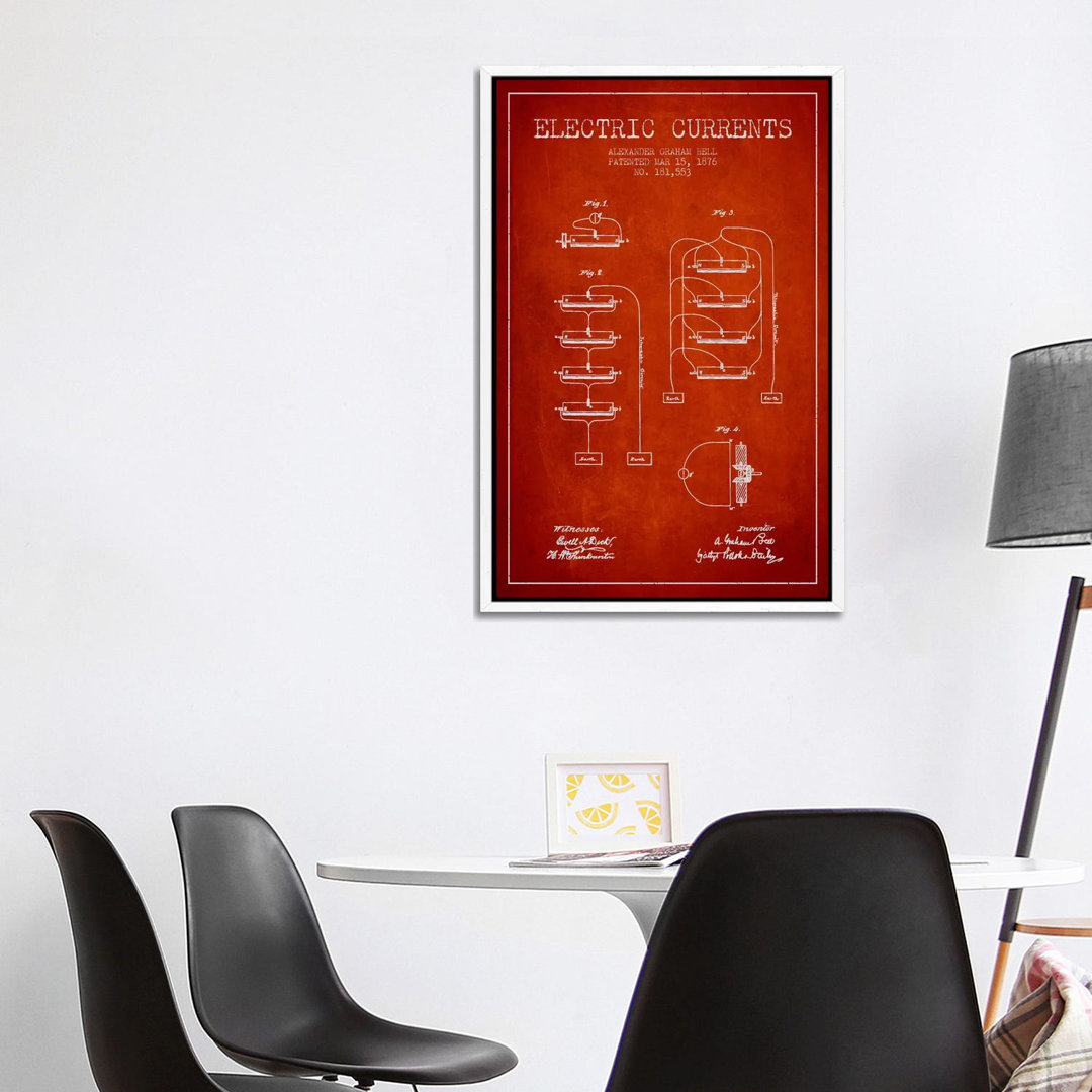 Electric Currents Red Patent Blueprint von Aged Pixel - Gallery-Wrapped Canvas Giclée on Canvas