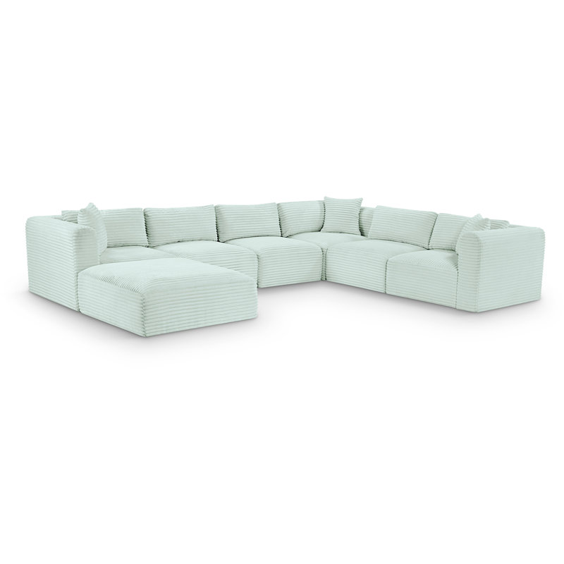 Canapé modulaire Carmean, Velours côtelé texturé velours menthe, 3 Armless, 3 Corner, 1 Ottoman