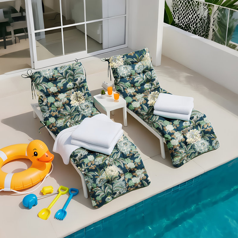 Coussin de chaise longue d'extérieur 72 x 22 x 4 pouces 100% polyester imperméable pour chaise longue d'extérieur avec attaches, floral