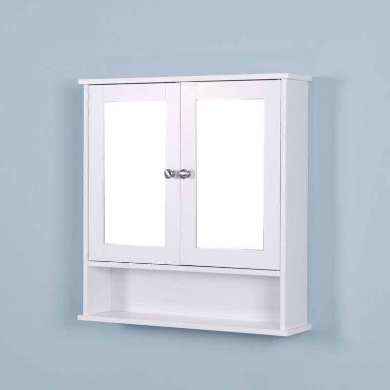 Armoire de salle de bain murale avec 2 portes miroir et tablette réglable
