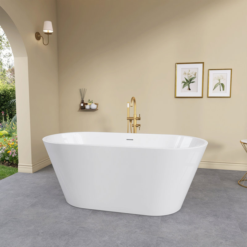 Baignoire de trempage autoportante en acrylique 63 "x 29" avec bonde blanche