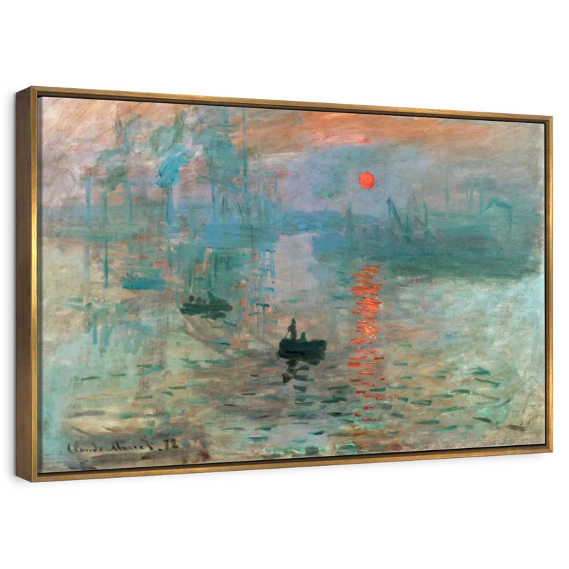 Impression lever de soleil 1872, Cadre flottant doré, 37 po x 25 po