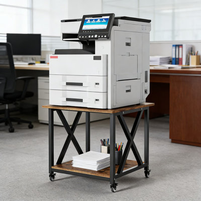 2-Tier Heavy-Duty Printer Stand With Locking Wheels And Storage Shelf, Industrial Rolling Cart For Office Equipment, 3D Printers, And Home Appliances