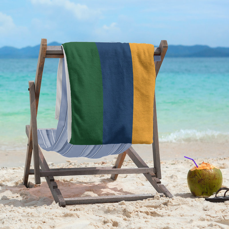 Lightweight Beach Towel, Green/Navy/Gold