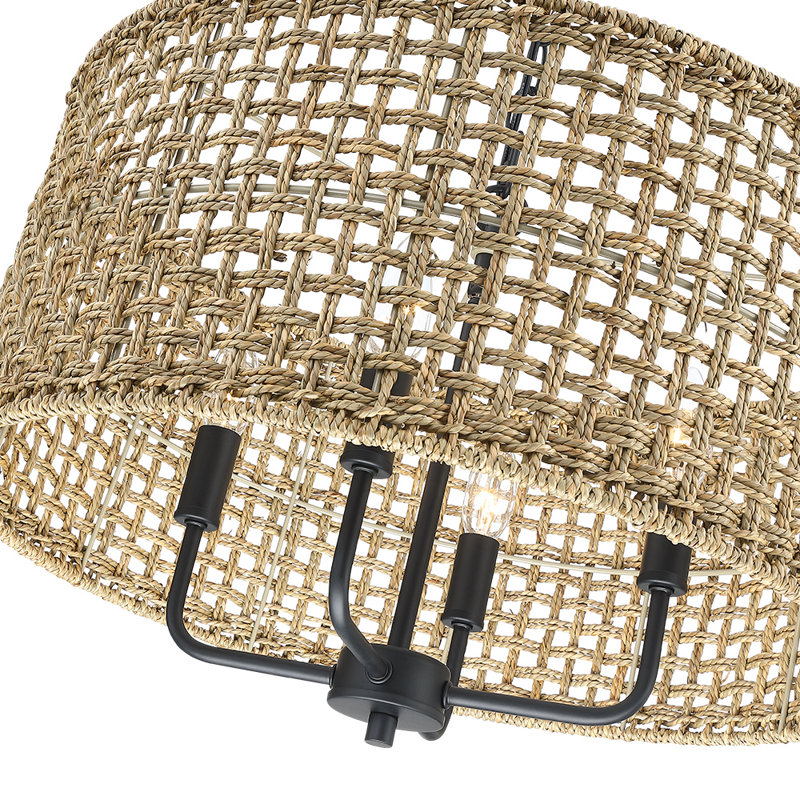 Lustre tambour tissé à la main à 4 lumières de style bougie 20 po Nevarez