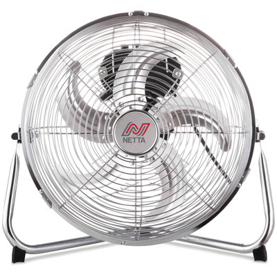 NETTA 12″ Chrome Metal Floor Fan with 3 Speeds, 5 Blades, Tilt Adjustment & Carry Handle