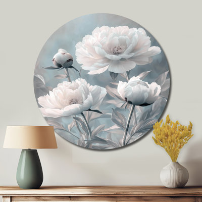 Junellen - pivoines, décoration murale ronde en métal, impression sur métal gris traditionnel