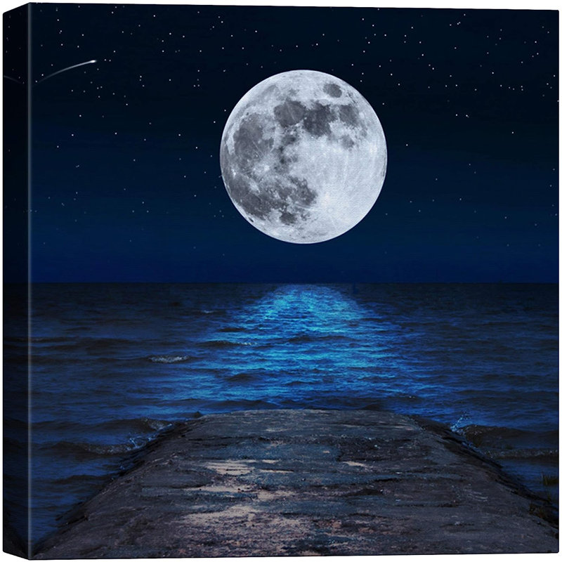 Lune illuminant l'océan bleu X02 sur toile, H 24 po x l 24 po x P 1,5 po