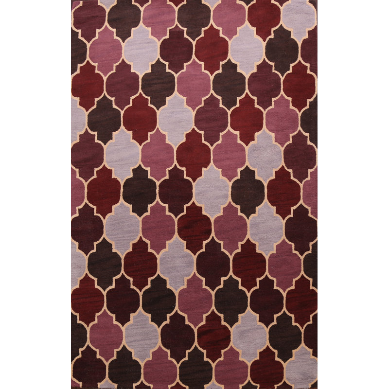 Tapis noir / gris / rouge en laine touffetée à la main Finwith