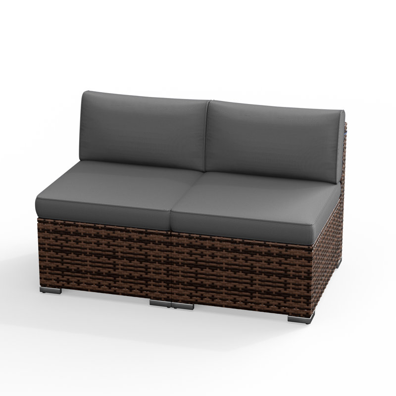 2 Piece Rattan Sectional Seating Group With Cushions, Gray