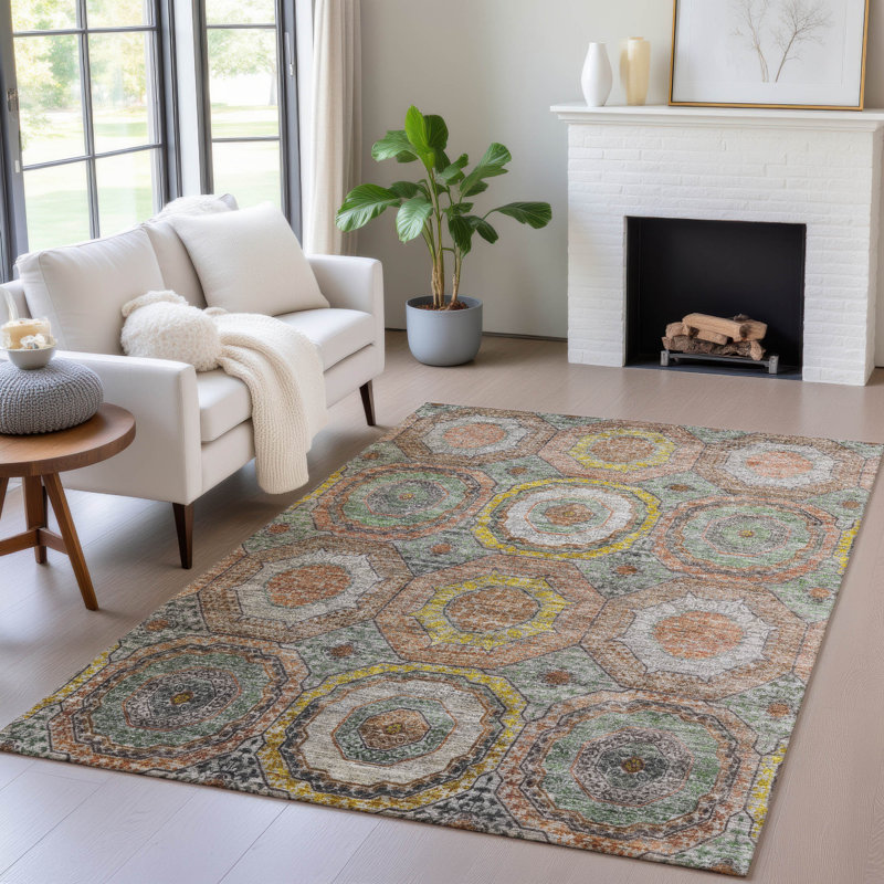 Machine Washable Indoor/Outdoor Xhevrie Sage Rug, Rectangle 10' x 14'