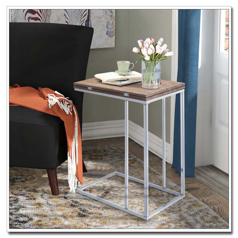 Weathered Oak and Chrome Side Table