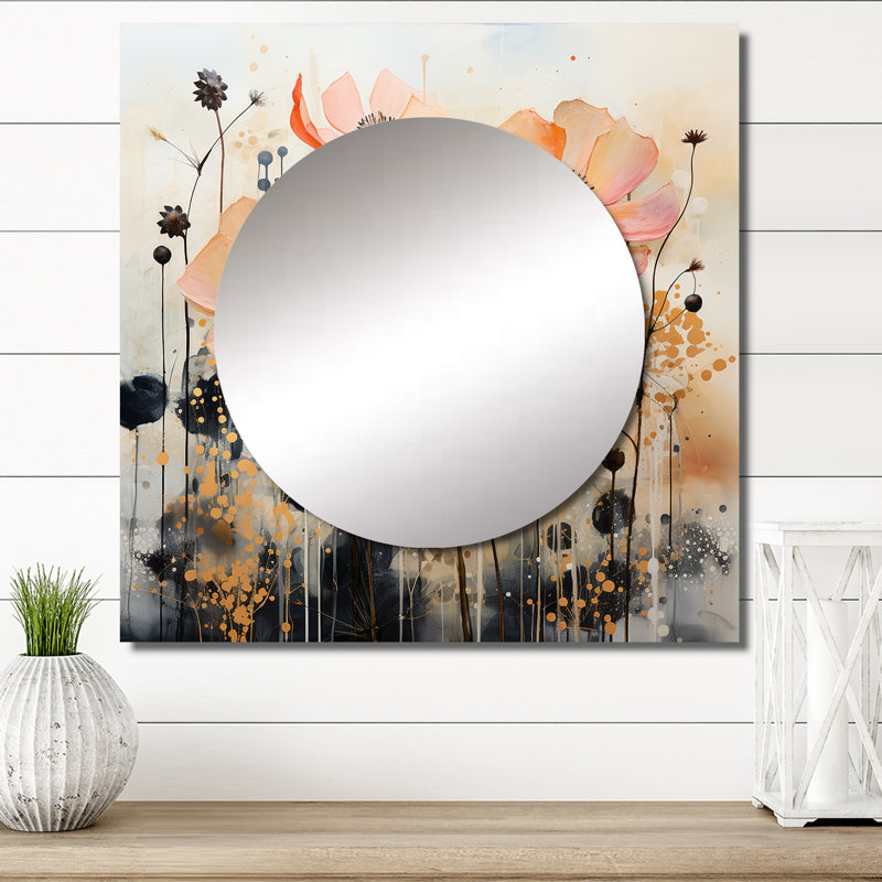 Ellyona - Grand miroir carré abstrait Botanicals, 29 po x 29 po