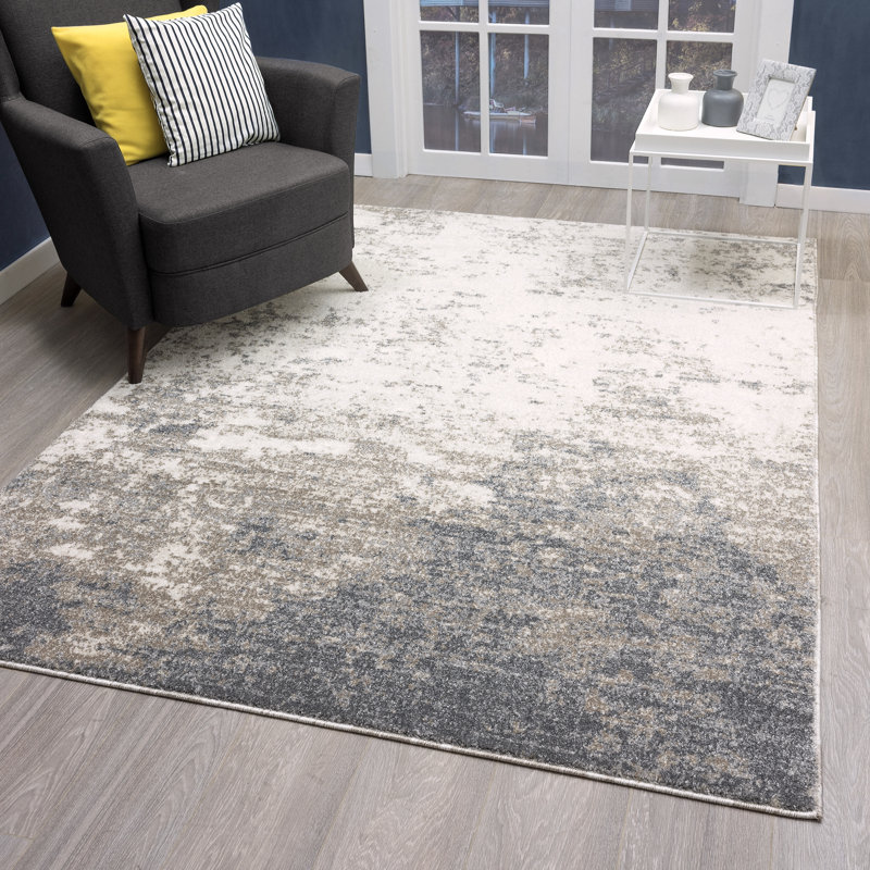 Beige abstrait Elkhorn/Tapis décoratif grise, Rectangle de 5 pi x 7 pi