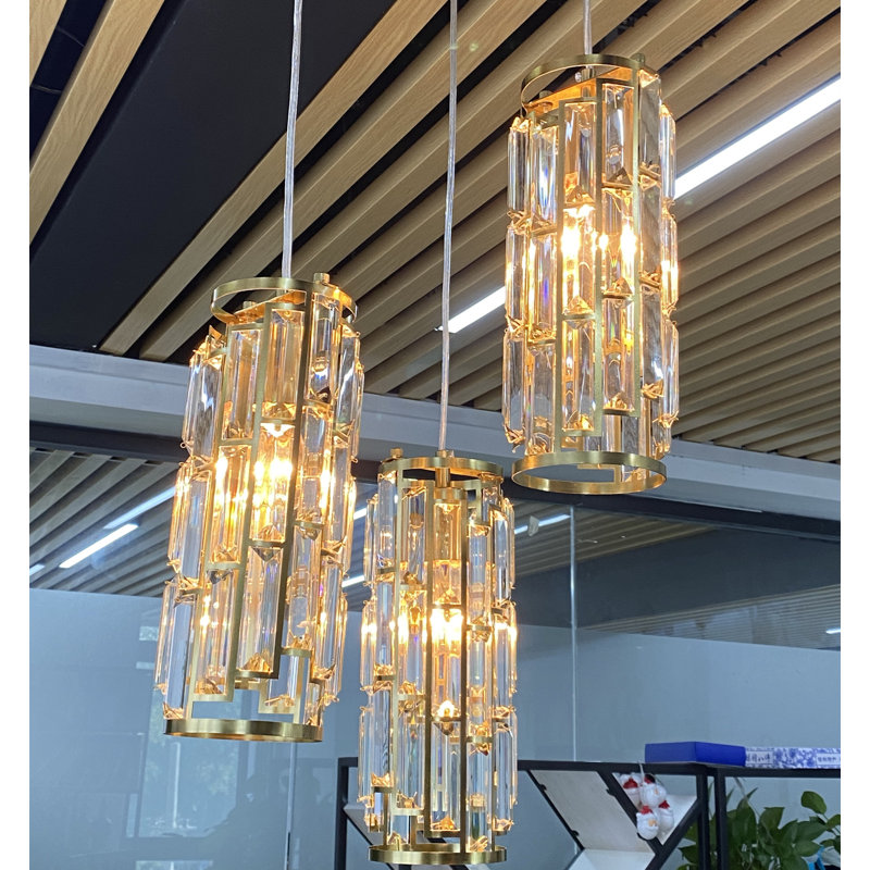 3-head Gold Dimmable  Crystal Chandelier Adjustable 39 '' Wire