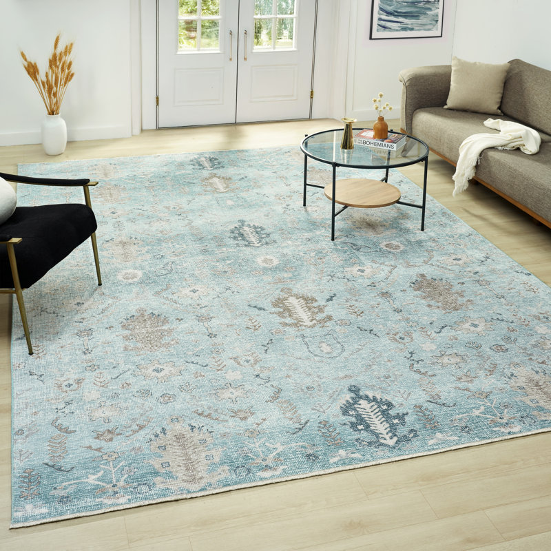 Aldora Aqua Cascade Power-Loomed Cotton Area Rug, Rectangle 2' x 3'