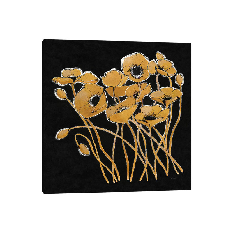 Gold Black Line Poppies I by Shirley Novak - Wrapped Canvas Painting, 66.04 cm H x 66.04 cm W x 1.91 cm D