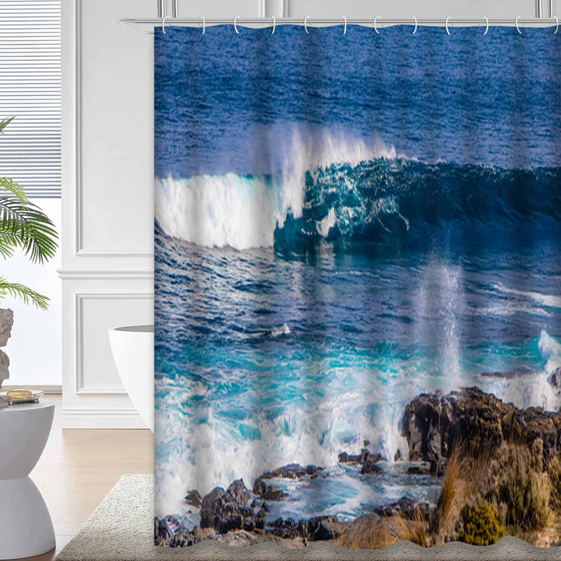 Vagues vagues bleues avec 12 crochets, L 72 po x l 84 po