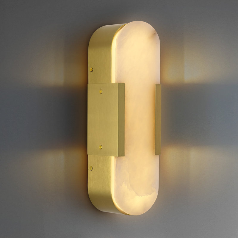 13.8'' Dimmable Led Alabaster Wall Sconces, Brass