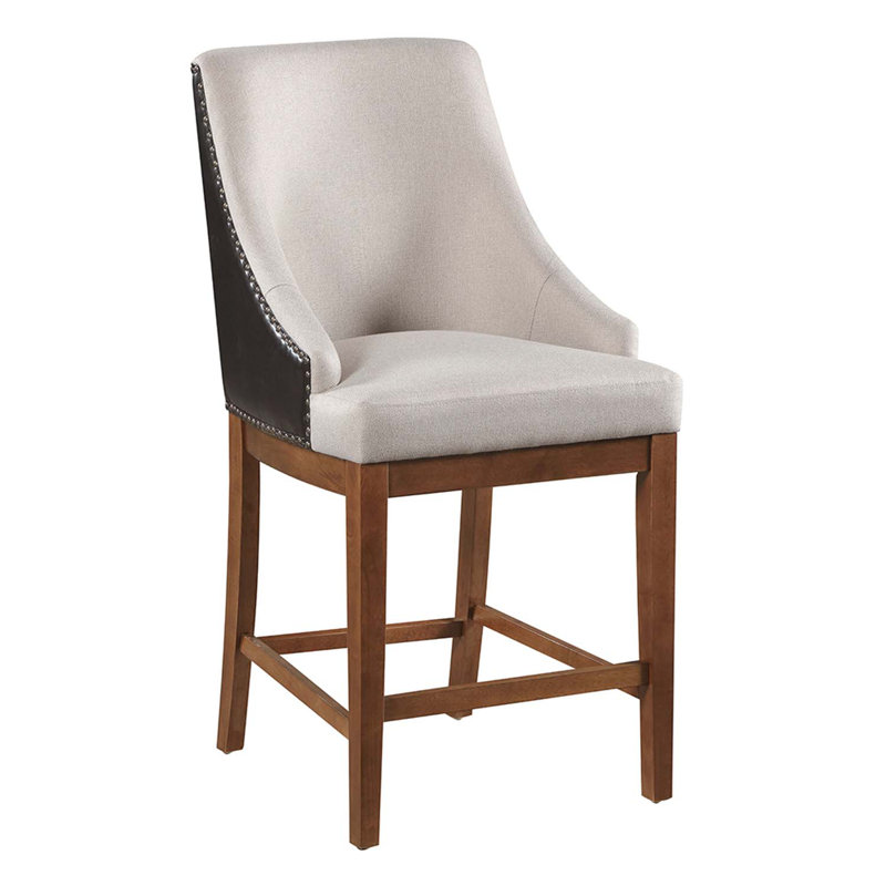 Gilsea Counter Height Chair 2Pc, Fabric, Brown Faux Leather & Brown Finish