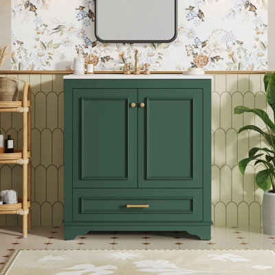 30" Luxurious Bathroom Vanity With Ceramic Sink, Bathroom Vanities Cabinet With 2 Large Soft Closing Doors, Solid Wood Frame Bathroom Storage Cabinet
