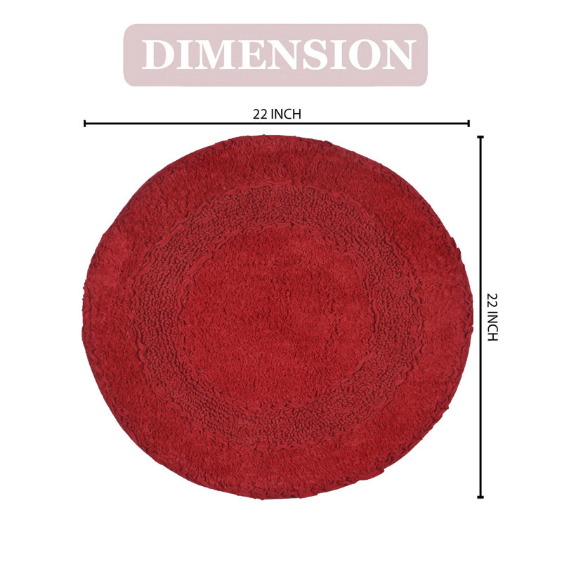 Plush Cotton Round shape bath Rug, Red, 22"W x 22"L