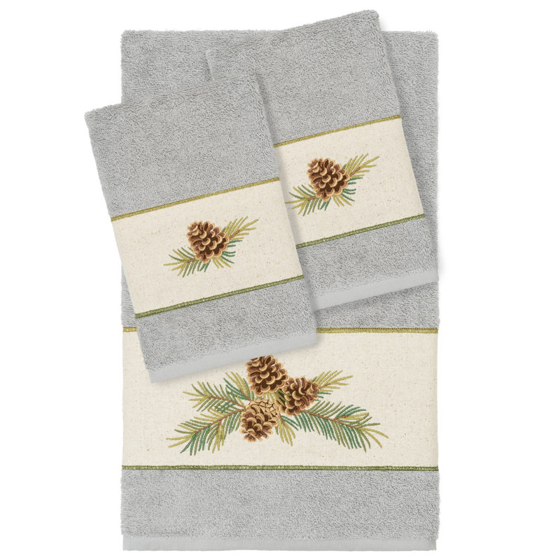 100% Turkish Cotton Pierre 3 Piece Embellished Towel Set, Light Gray
