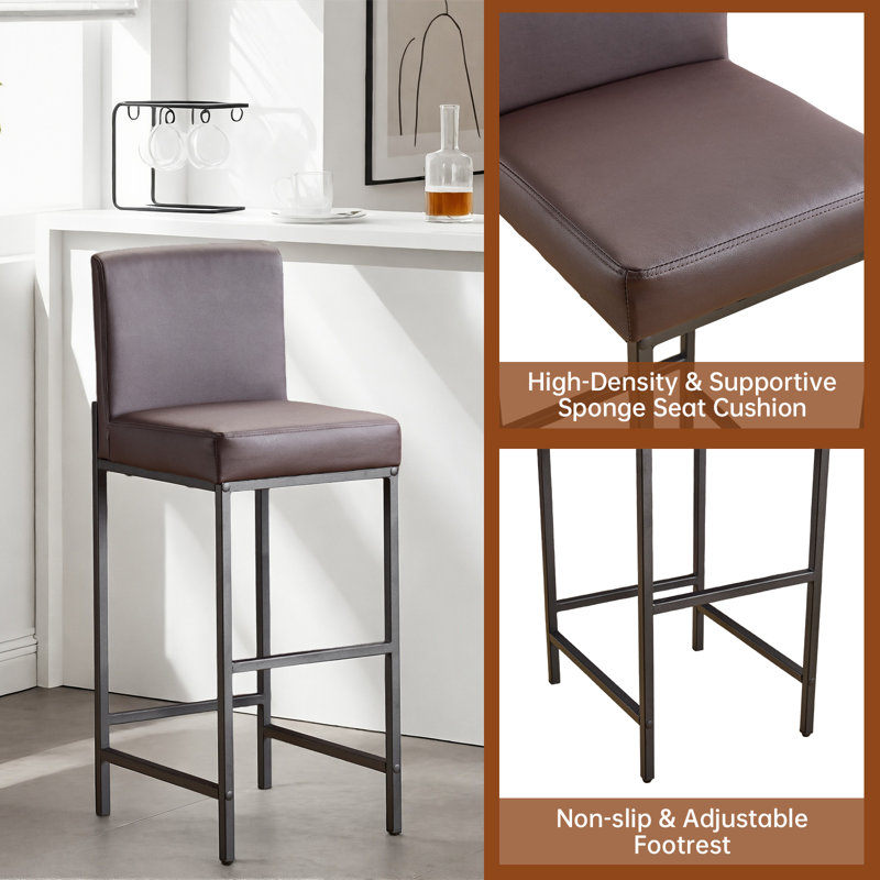 Bar Stools Set Of 4, 30'' Tall Barstools, Counter Height Bar Stools With Back Support, Faux Leather, Metal Legs, Upholstered Seat Cushion Modern Barstool, Use For Kitchen Island Home Bar, Beige